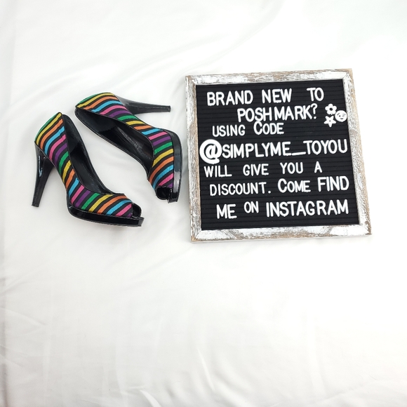 Nine West Womens Multicolor Striped Rainbow Peep Toe Pump Stiletto Heels… - Picture 2 of 11
